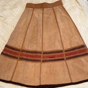 Brown and Red vintage genuine cowhide leather Patterned Women's Skirt